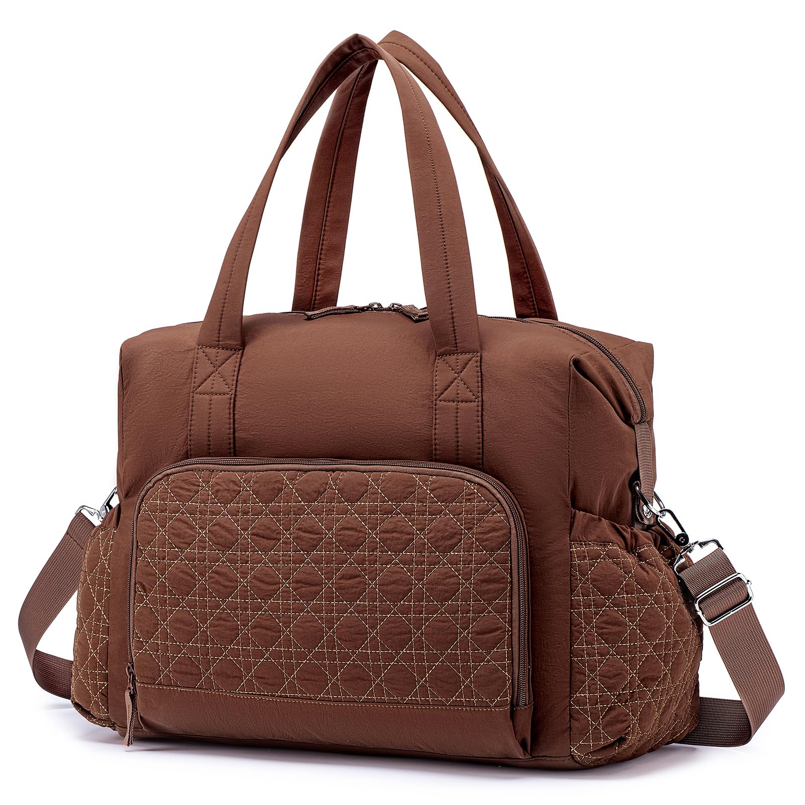 SPAHER Large Nappy Bags Baby Changing Bags Organiser Waterproof Mommy Hospital Maternity Diaper Bag Totes Handbag with Wet Pockets and Trolley Sleeve for Mum, Brown