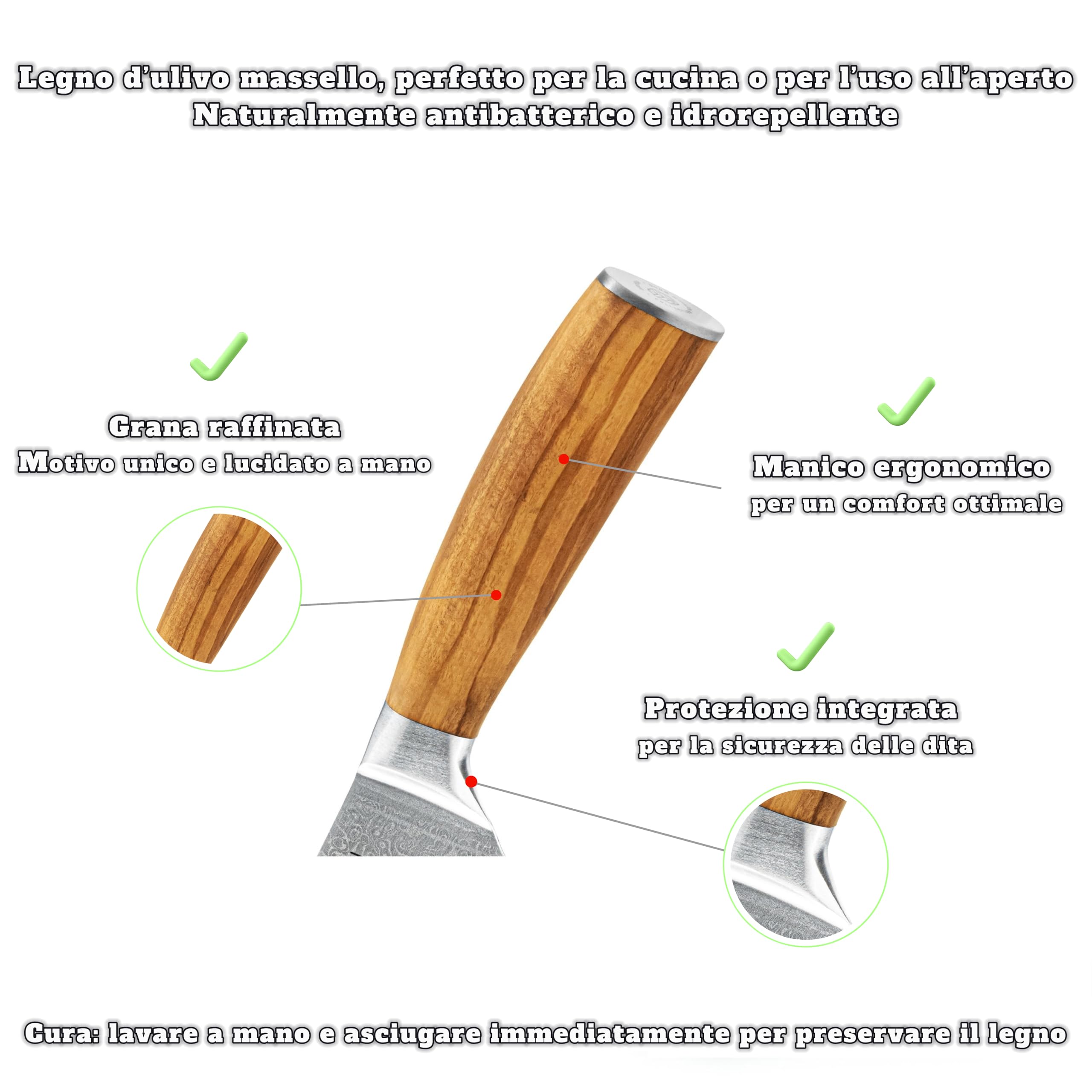 URUMAH Coltello da Cucina Giapponese 20cm Damasco a 67 strati acciaio inossidabile, manico in legno di ulivo, con custodia protettiva e confezione regalo. Coltello da chef in Damasco