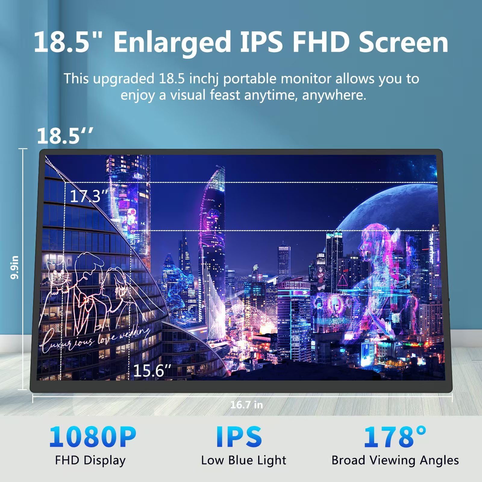 MSDONG 18.5 inch Portable Monitor Case 1080P 120Hz 100% sRGB USB-C HDMI Large Portable Monitor for Laptop MacBook Xbox PS4/5 Switch, Travel Monitor with Stand VESA Speakers