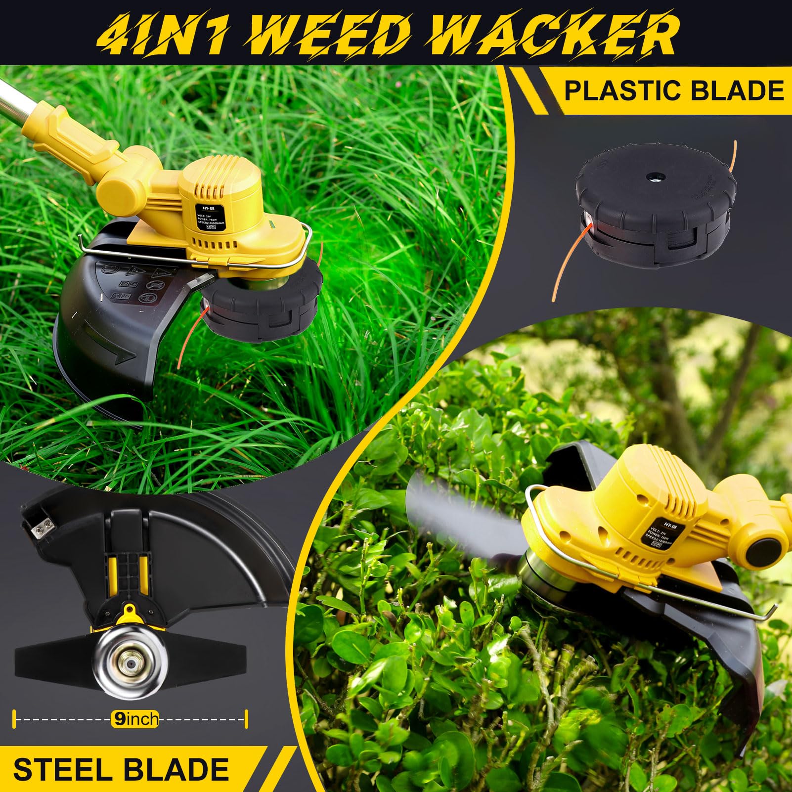 Desbrozadora Electrica 21V, Desbrozadora Batería Brushless 5 En 1 Cortabordes Bateria con 2 Baterías 4,0Ah, Cepillo de Malas Hierbas, Mango Ajustable, para Césped Jardín Poda