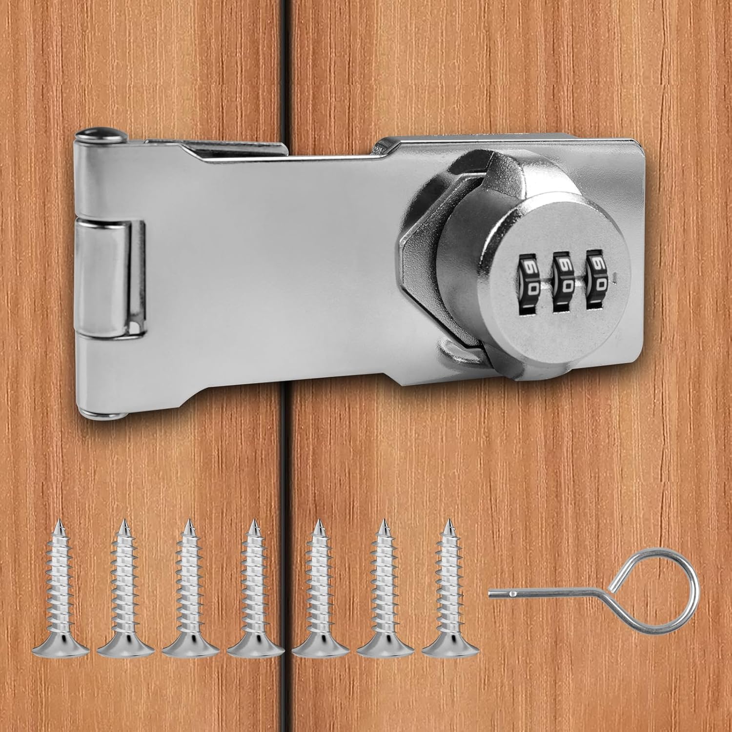 Password Hasp Locks, 180 Degree Bifold Door Lock, 3-Digit Password Cabinet Lock,Keyless Combination Lock for Cabinets,Small Doors, Barn Door, Bathroom, Outdoor, Garden (Silver-1pc, 110mm)