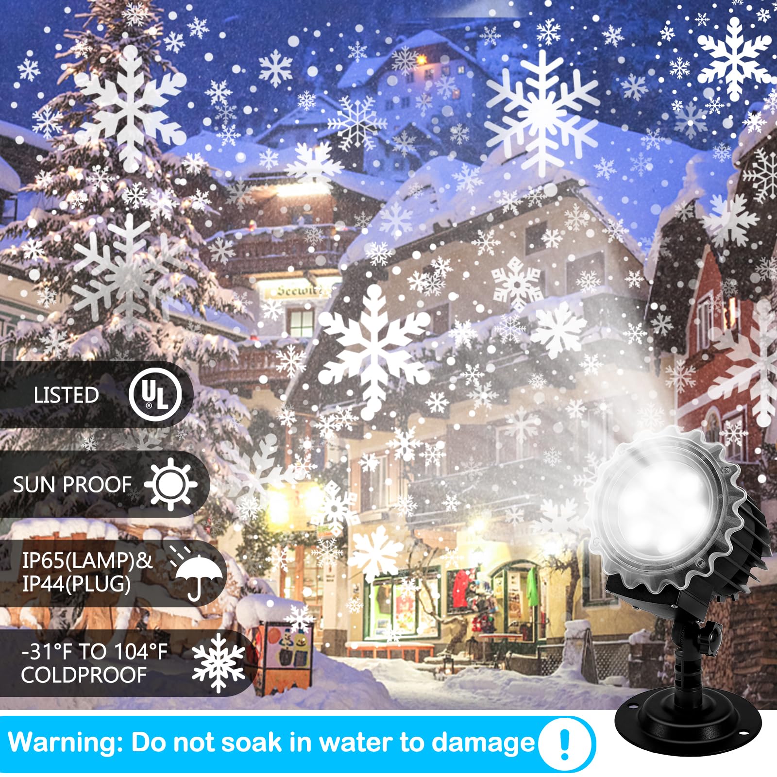 Projecteur LED Flocons De Neige Extérieur – Décoration Noël Étanche Avec Effet Chute De Neige Réaliste | Pour Mur, Jardin, Terrasse