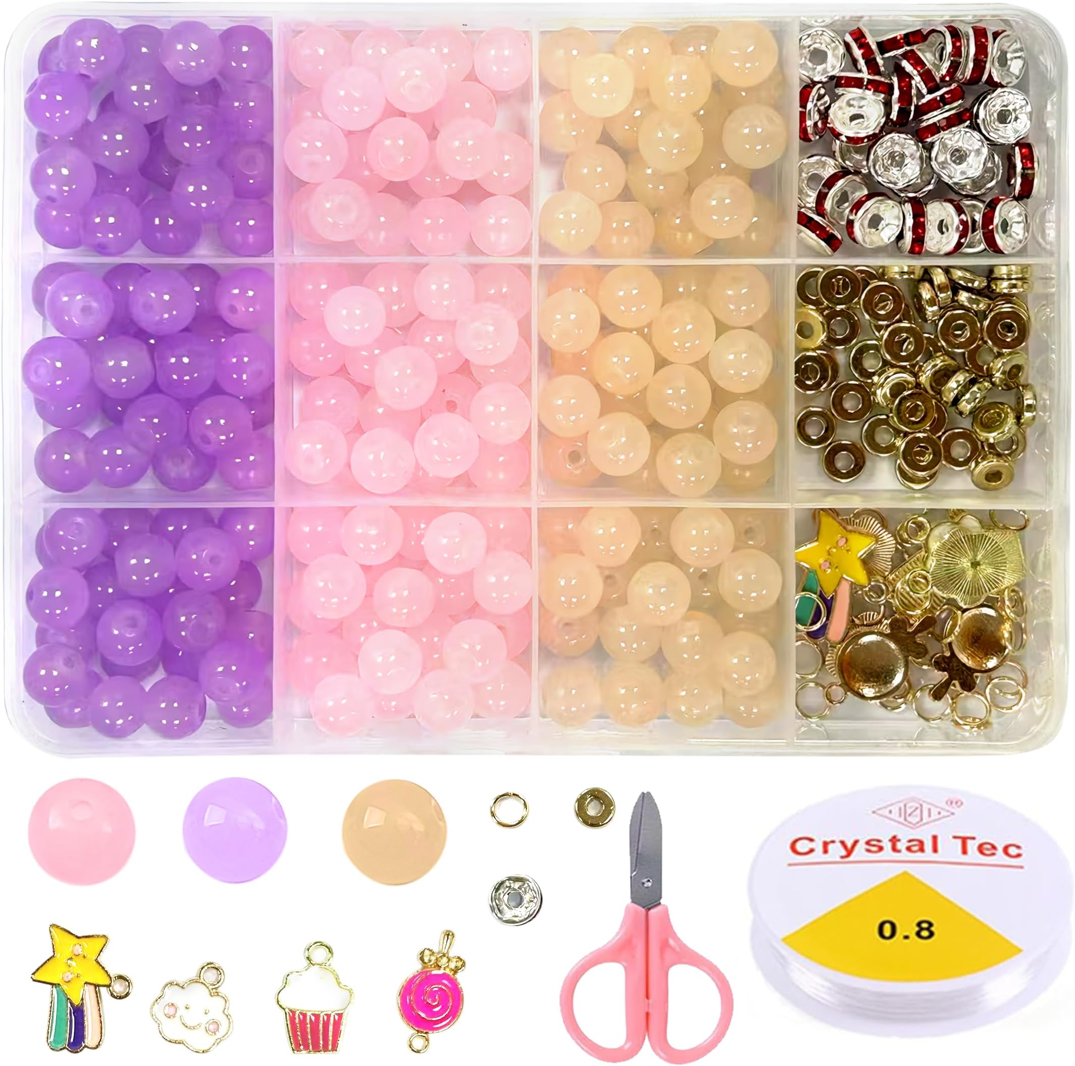 Nuloofen Glass Beads Round Beads Bracelet Making Kit Jewelry Making 6mm Glass Beads Bracelet Making Kit Multi Colors Crystal Beads for Jewelry Making Round Beads DIY Crafts