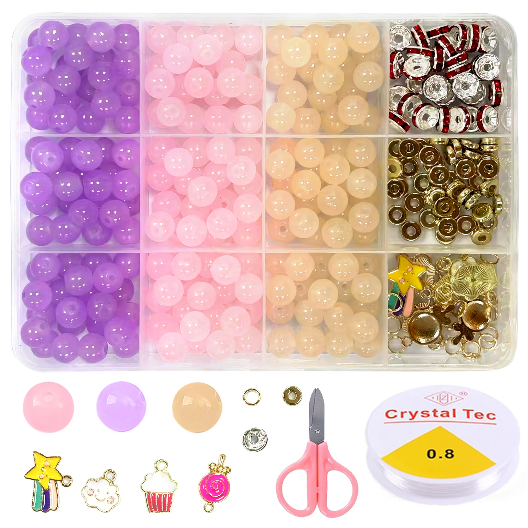 Nuloofen Glass Beads Round Beads Bracelet Making Kit Jewelry Making 6mm Glass Beads Bracelet Making Kit Multi Colors Crystal Beads for Jewelry Making Round Beads DIY Crafts