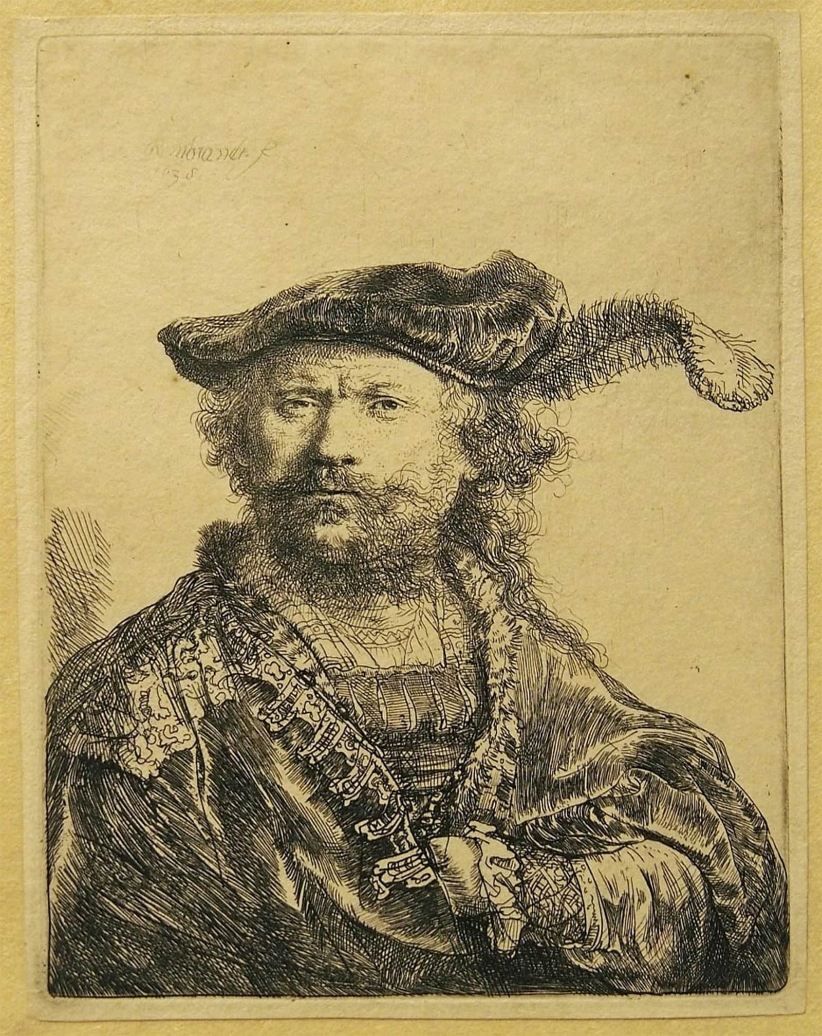 POSTERIIk Vintage Classic Picture Landscape Artwork Self portrait with feather on the cap by Rembrandt van Rijn Portrait Canvas Painting for Office Home Decor 60x90cm