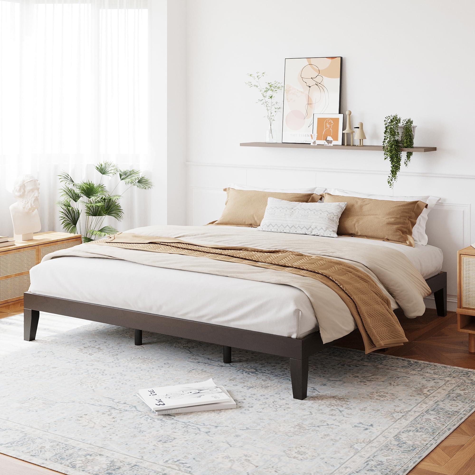 COLAMY 12 Inch King Size Platform Bed Frame，Sturdy Wood Bed Frame with Wood Slat Support, No Box Spring Needed, Easy Assembly（Espresso）