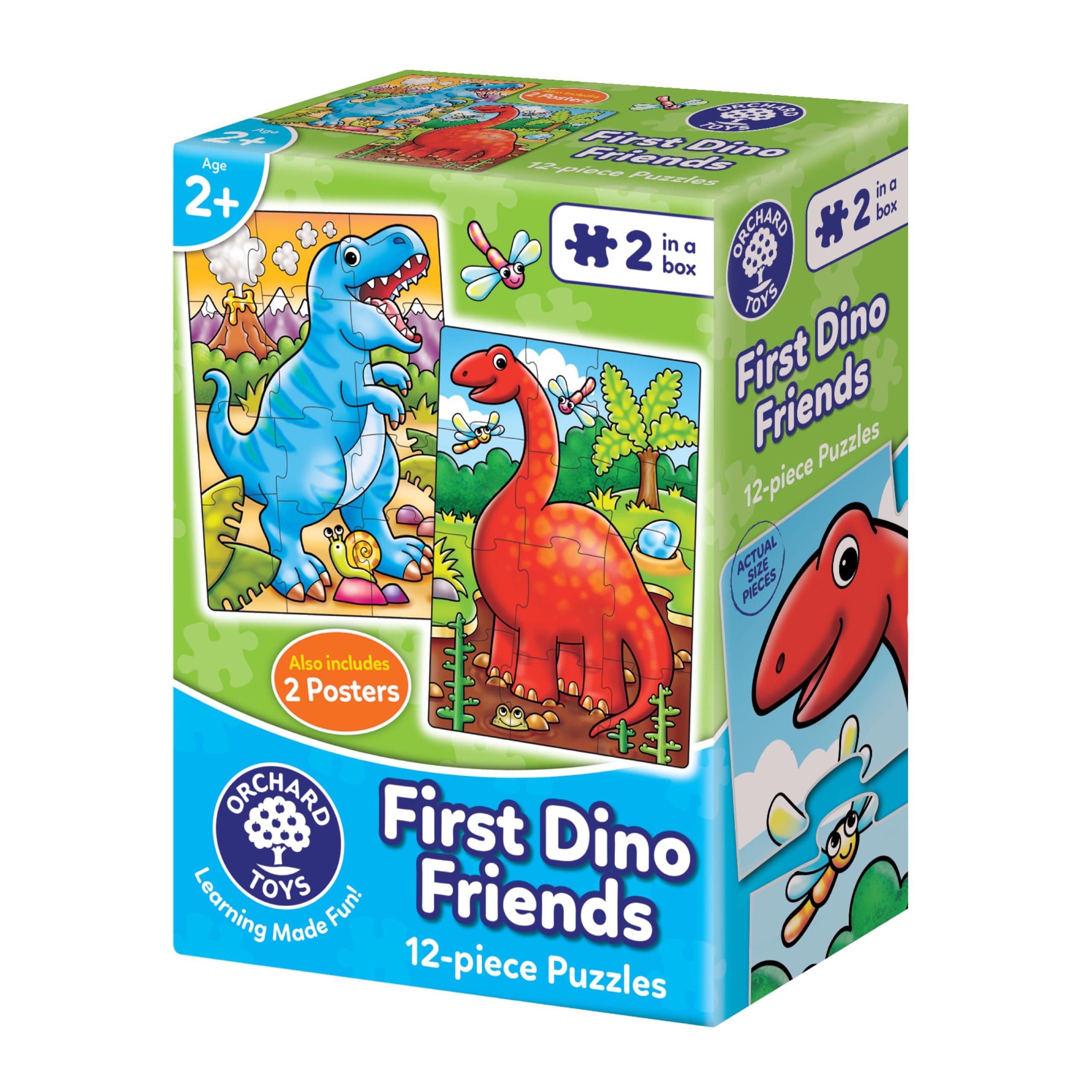 Orchard Toys First Dino Friends, 2 Dinosaur Jigsaw Puzzles with Posters for Toddlers, Early Learning Educational Toy Ages 2+