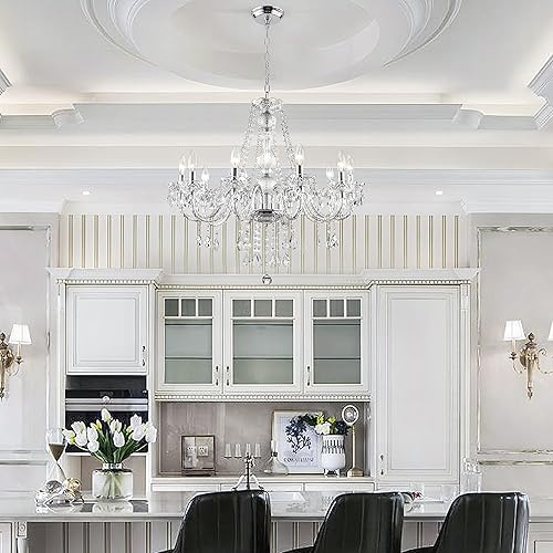 Miniatura 3 de PAPAYA Candelabros de cristal transparentes de 25 x 27.5 pulgadas, 10 lámparas colgantes modernas de techo con cristales acrílicos y cuentas para