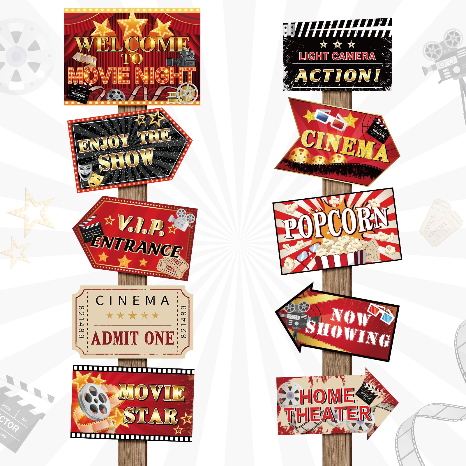 Hooqict 20 Pieces Movie Night Decorations Movie Themed Party Directional Signs for Cinema Welcome Now Showing Theater Film Birthday Party Decorations Supplies