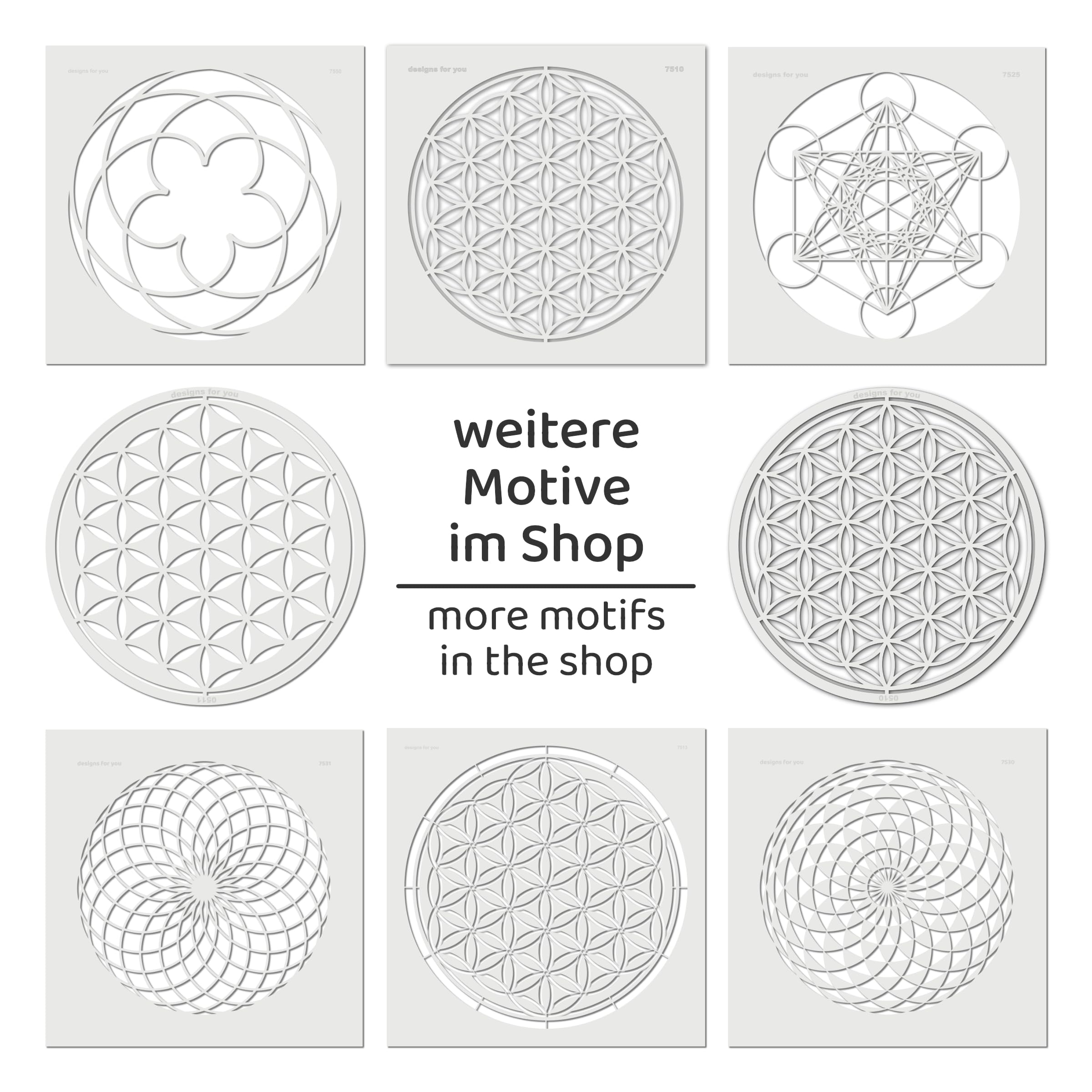 designs for you Schablone – Blume des Lebens, wählbar Ø 30 cm bis 80 cm // Malerschablone Lebensblume in S - XXL für ihre Wandgestaltung // Wandschablone ist wiederverwendbar (XXS)