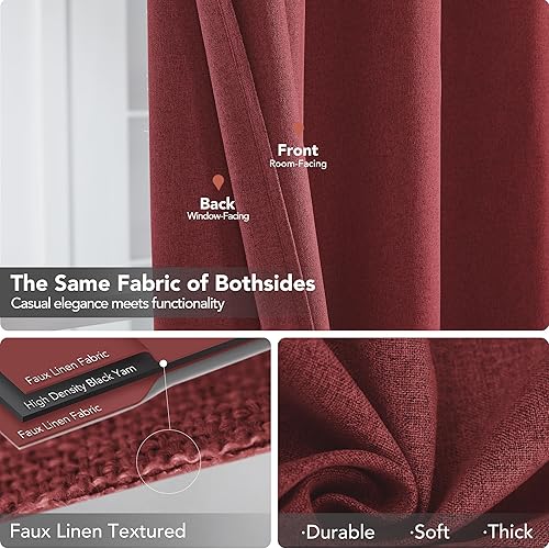 Miniatura 5 de Deconovo Cortinas totalmente opacas de lino, cortinas de oscurecimiento de habitación con ojales para dormitorio, sala de estar, habitación de los