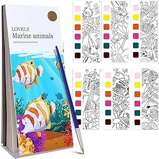 Pocket Watercolor Books for Babies, Painting Book Fish Theme with 20 Sheets, 1 Brush, Mini Water Color Book, Educational Montessori Toy, Gift for 0-3 Years, Boys & Girls, Art Travel Activity