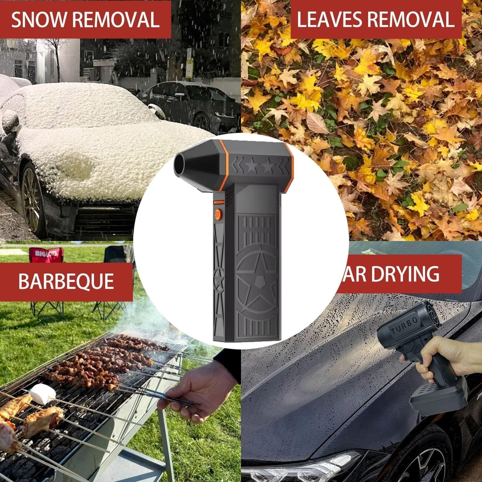 Spazzaneve termico ricaricabile, sbrinatore portatile per auto con aspirapolvere, rimozione della polvere e kit di spazzole per parabrezza, uso interno ed esterno invernale
