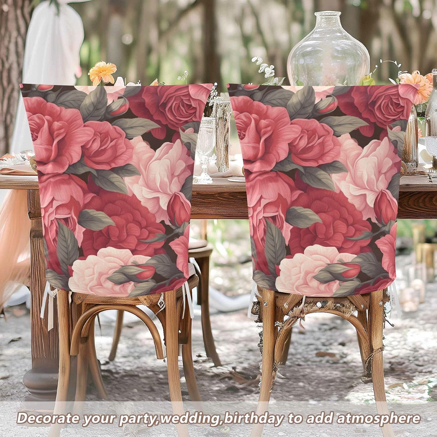 ALAZA Roses Flowers Chair Back Cover Set of 6, Washable Reusable Removable Chair Slipcovers Decorative Chair Cover for Home Kitchen Wedding Party