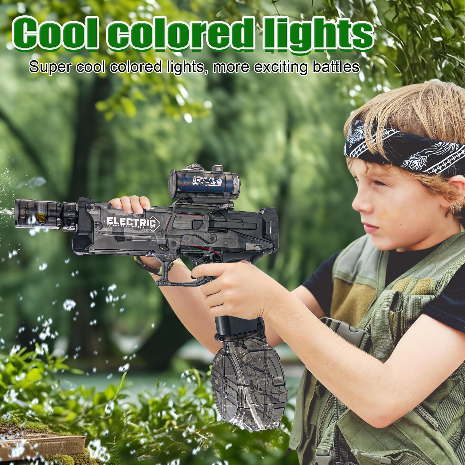 Electric Water Gun with Lights, Electric Water Gun Large Capacity High Powered Squirt, Range 28-32 FT, Summer Water Pistol Toys for Pool Party Beach Outdoor - Image 2