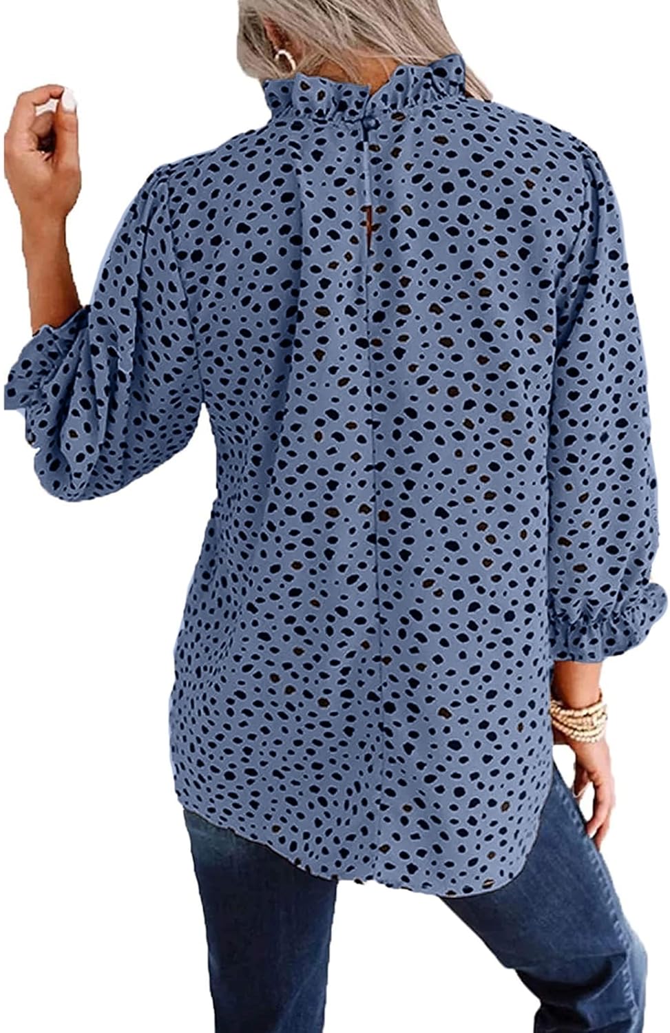 Avanova Women Polka Dot Long Sleeve Blouse Shirts Work Mock Neck Ruffle Top - Image 2