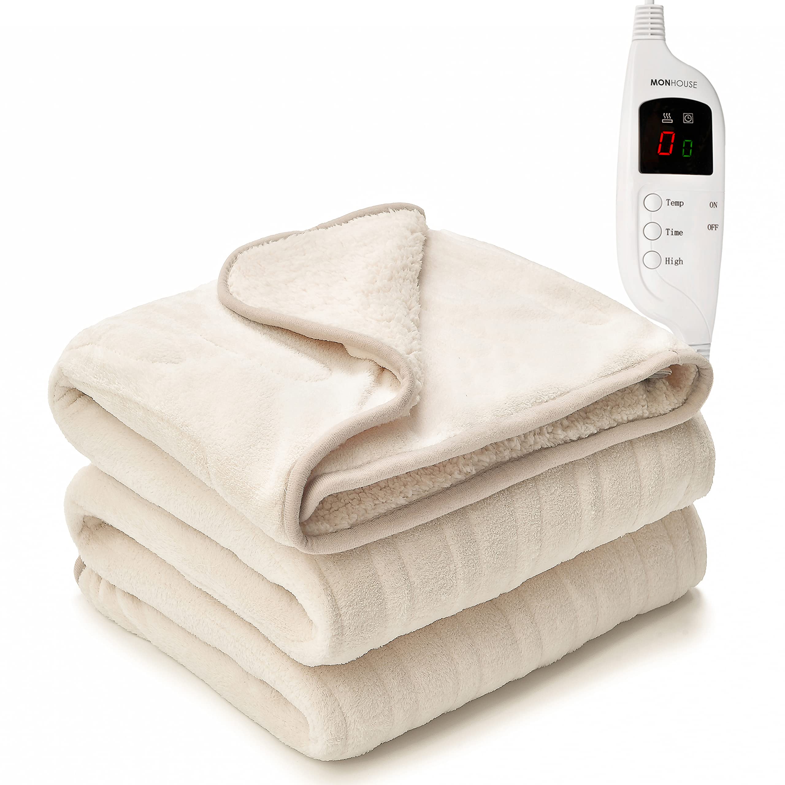 MONHOUSE Heated Throw - Electric Blanket - Digital Controller - Timer up to  9 hours, 9 Heat Settings, Auto Shutoff - Machine Washable - Single  130X160cm - BEIGE SHEARLING : Amazon.co.uk: Home u0026 Kitchen