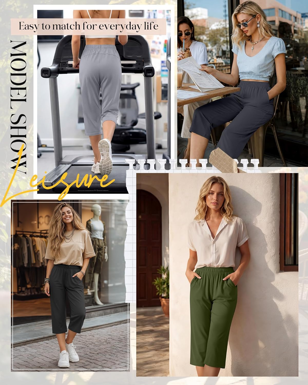 4 Pack Women's Capri Pants Wide Leg Yoga Sweatpants Lounge Loose Fit Cropped Joggers with Pockets