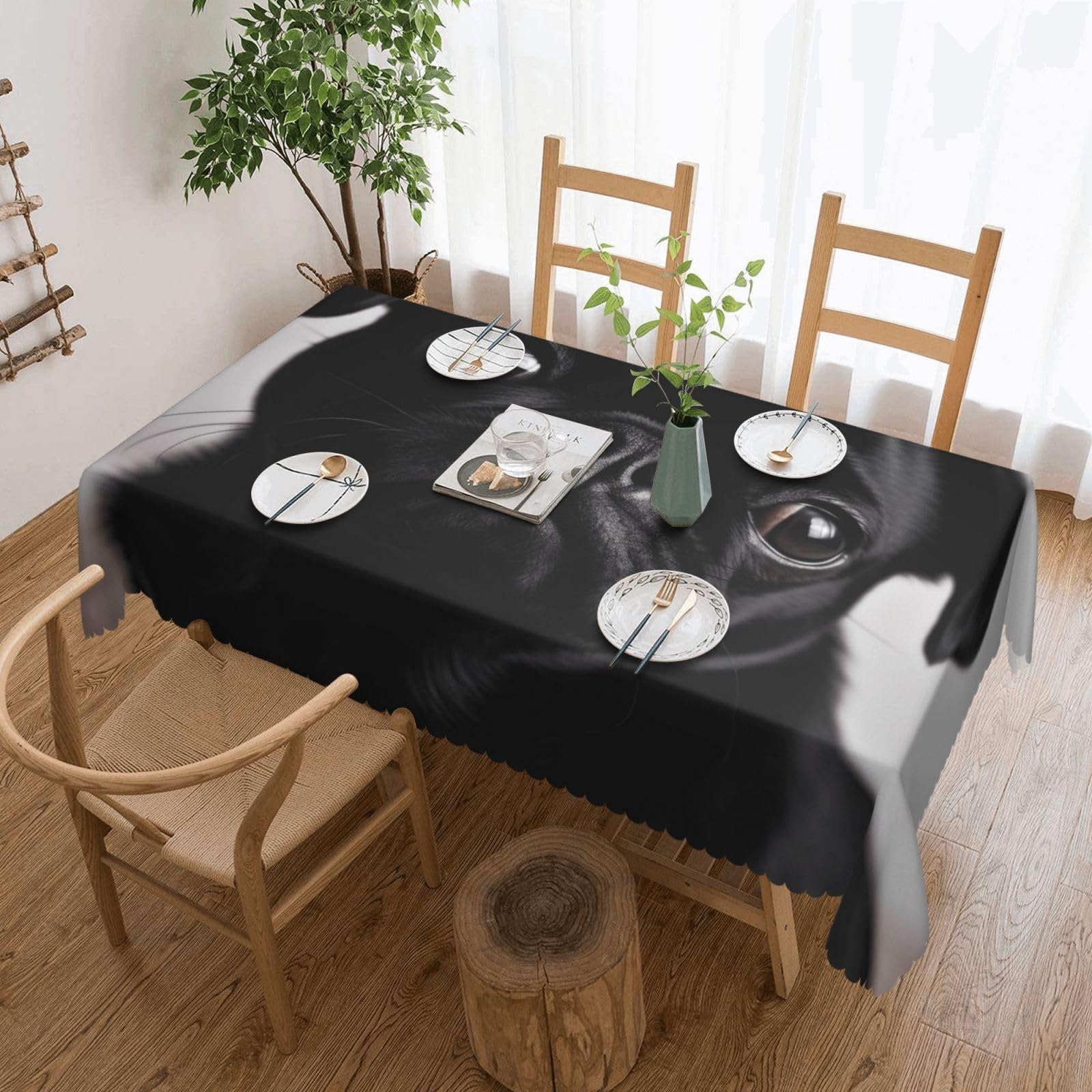 WPKJU Cute Black Pug Dog Printed Rectangle Tablecloth 72x54 Inch with Lace Trim, Water-Resistant Washable Table Cover for Farmhouse Weddings, Outdoor Picnics & Holiday Dining