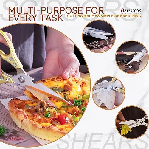 Miniatura 4 de Astercook Paquete de 2 tijeras de cocina de metal, tijeras de cocina resistentes, tijeras de mango de metal, ideales para aves de corral, hierbas,
