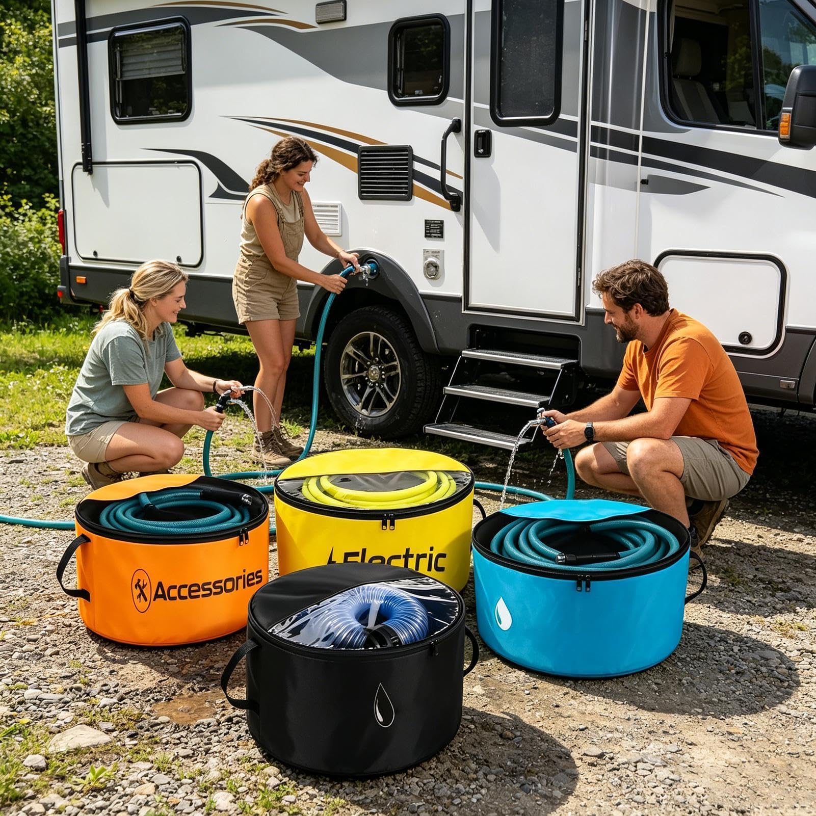 Borsa portaoggetti per tubo fognario per camper, organizer impermeabile e traspirante, chiusura a cerniera bidirezionale, con copertura visibile, per attrezzi da esterno, attrezzature da giardino
