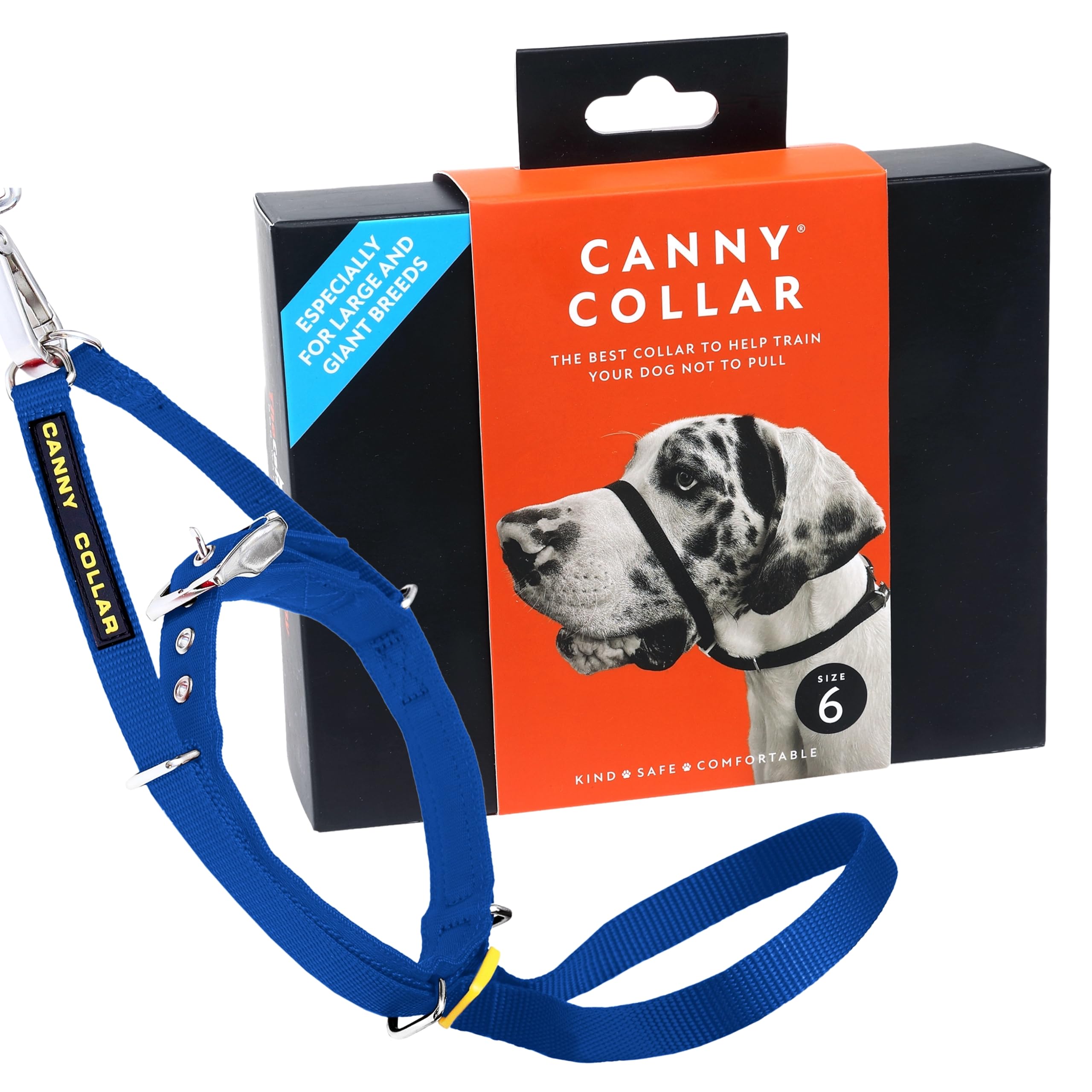 Canny Collar – Collar Antitirones de Cabeza para Perros Que Tiran | Arnés de Entrenamiento Suave y Seguro | Paseos Tranquilos sin Tirones – Azul – Talla 6