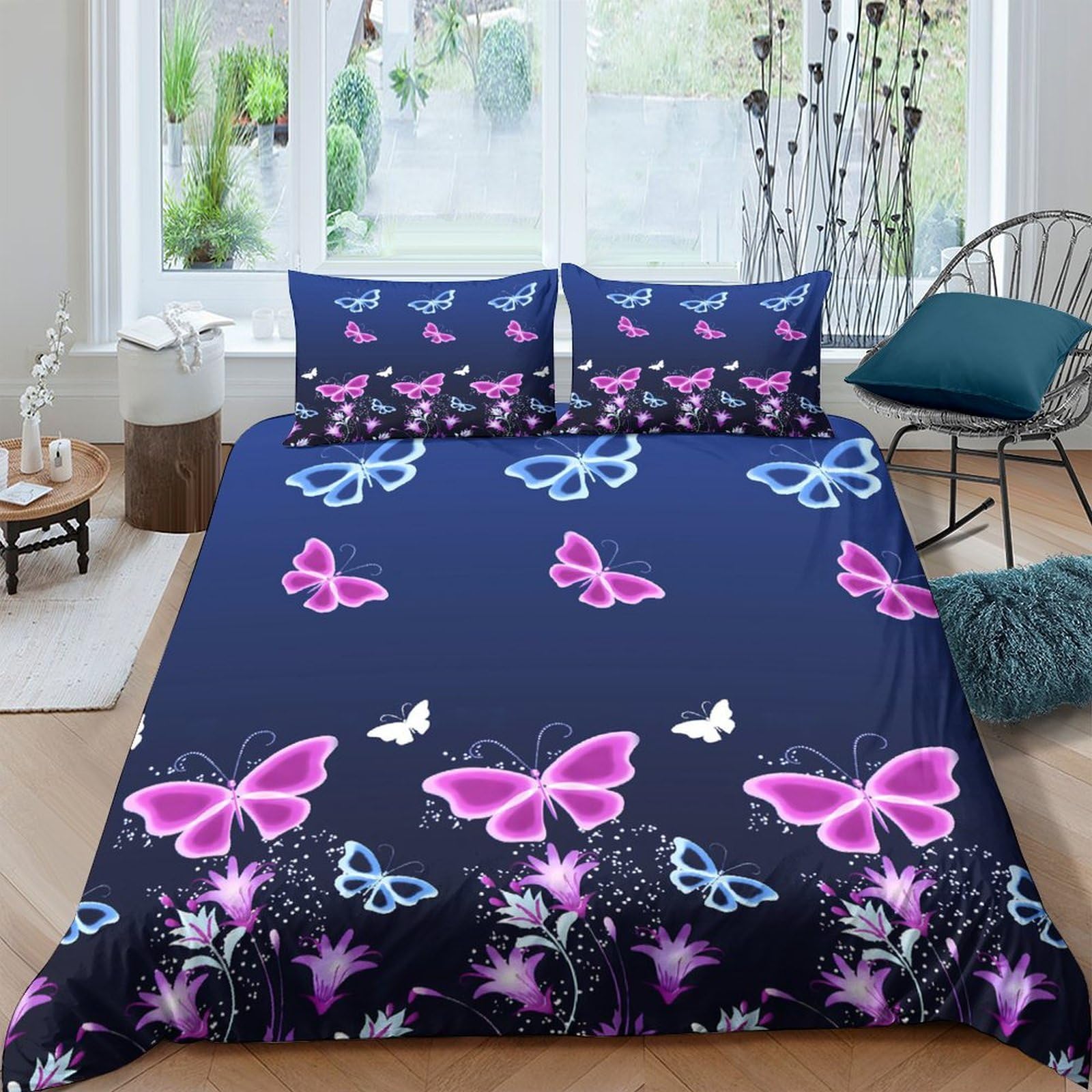 Ctjqhvkz Style-1 3D Printed Butterfly Floral Fitted Sheet Microfiber Non Slip Bed Cover For Bedroom Guest Room Decor Machine Washable Single（135X200cm）