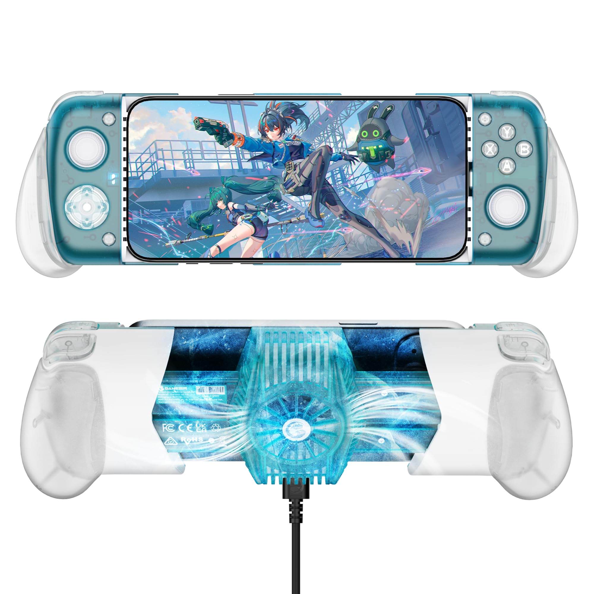 GameSir X3 Pro スマホコントロ一ラ一 冷却ファン搭載 スマホクーラー RGB バックライト付き Android コントロ一ラ一、取り外し可能な磁気式 ABXY ボタンを備えたスマホゲームコントロ一ラ一、スマホ冷却ファン 110-180mmデバイス長さ対応 Cloudy Gaming、Stadia、Xbox GamePass などをサポ一トできる