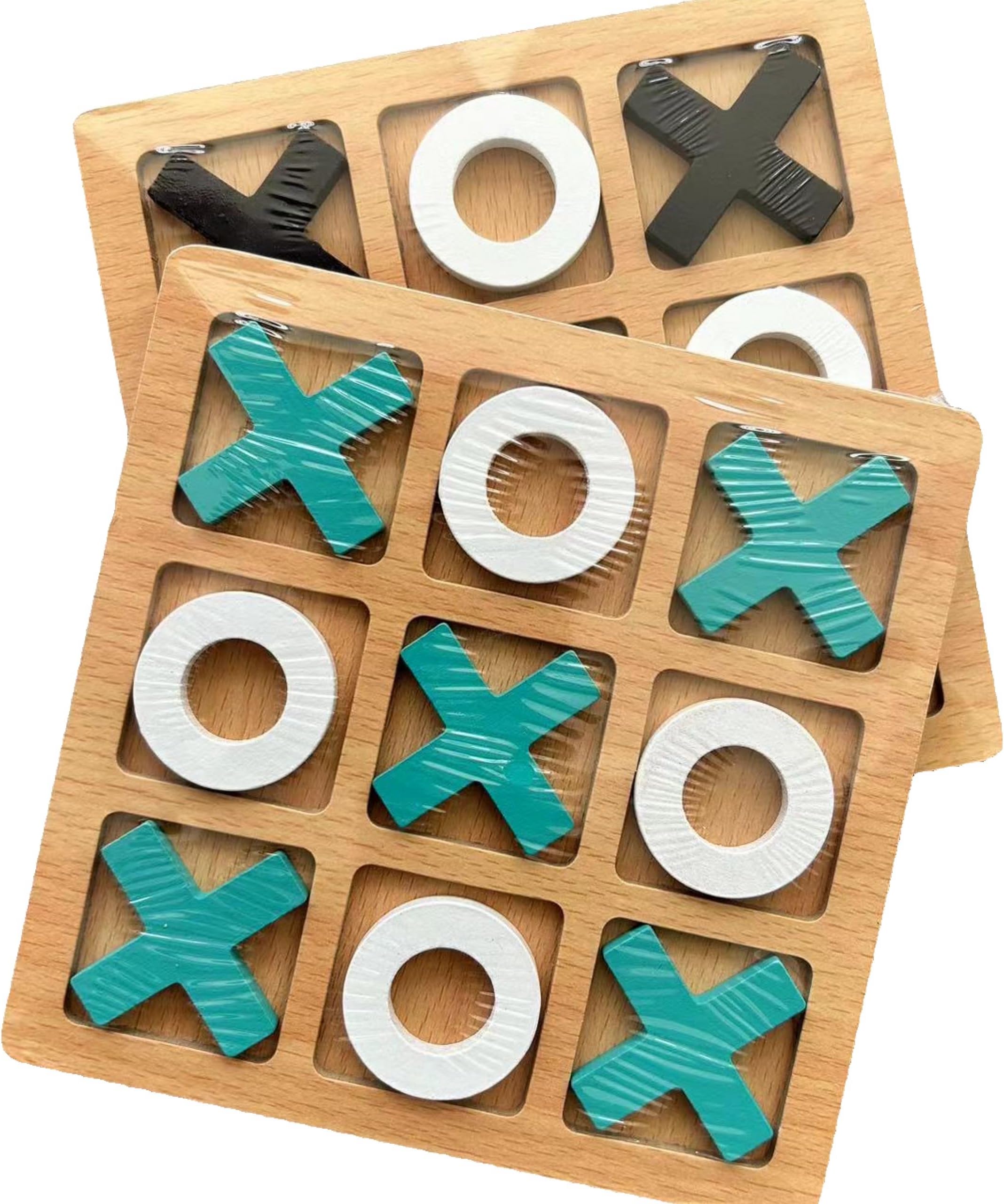 Wooden Tic-Tac-Toe Game, Size S, 14cm,Educational Toy for Kids, Toddlers and Preschoolers (Teal and Black)