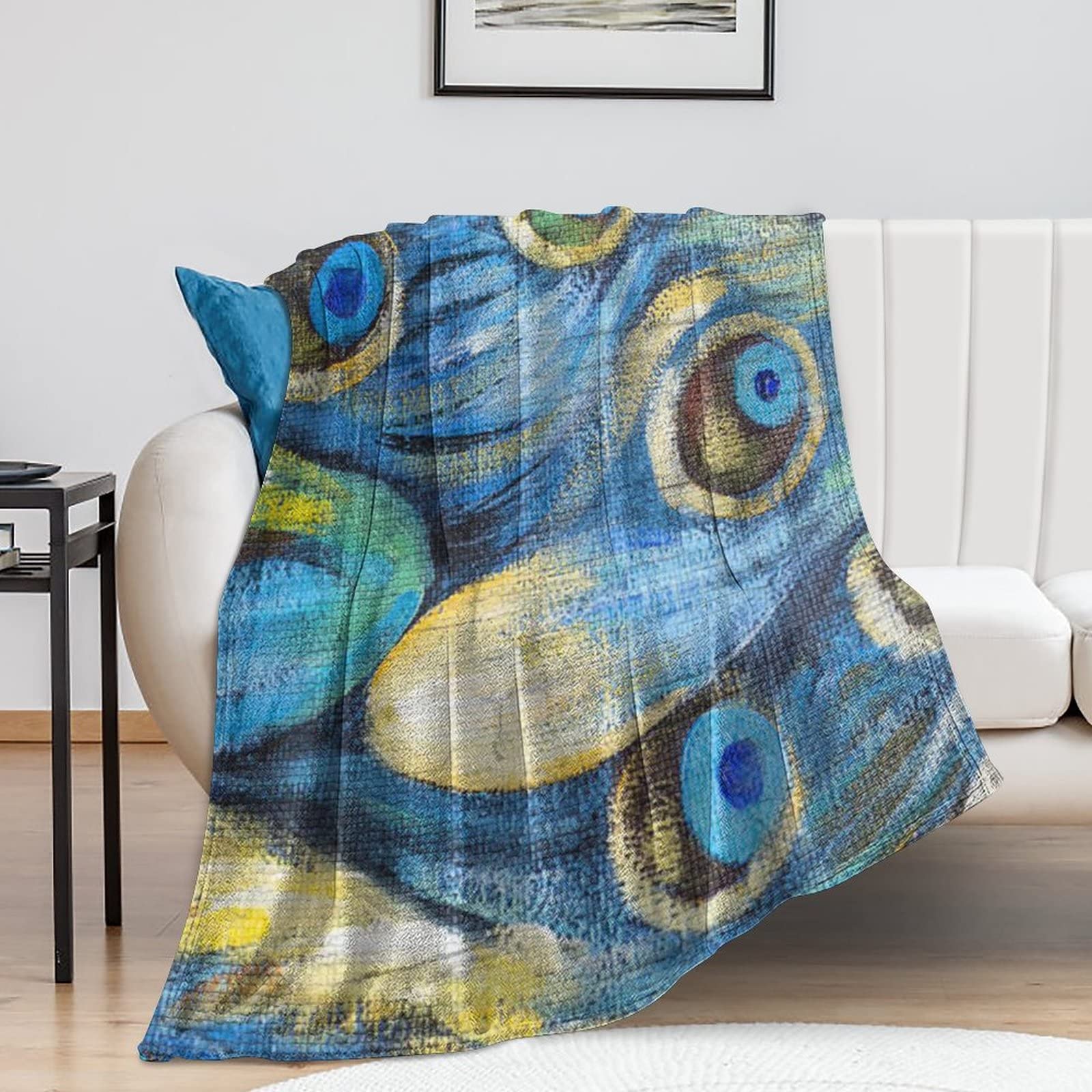Couverture polaire paon floraison plaid lit canapé 101x127cm