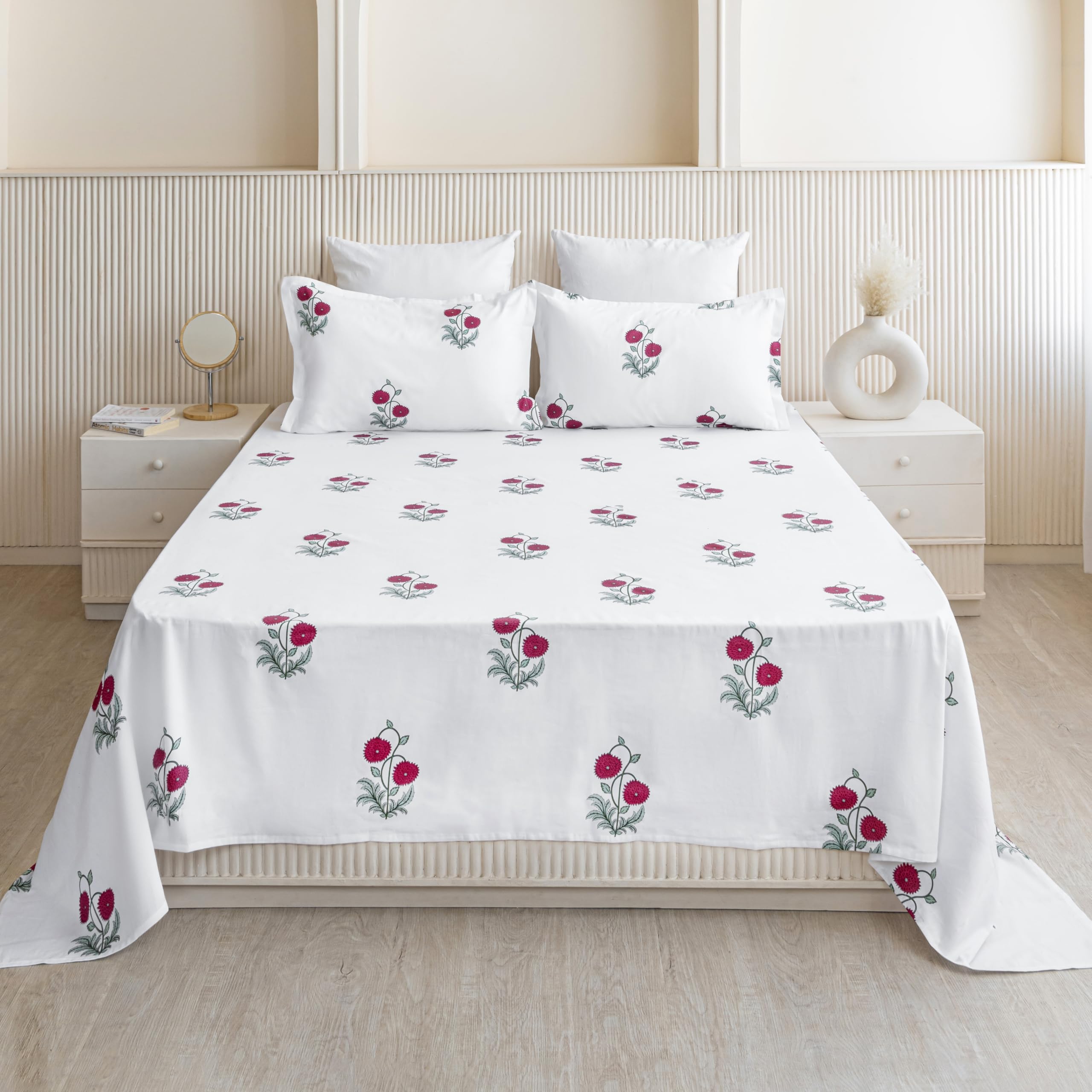 HOMEMONDE 210 TC Cotton Bedsheet Queen 90 x 100 Inches Floral Printed Soft Flat Sheet with 2 Pillow Covers 18 x 28 Inch - Red Rose (B0D7ZQCWYL) Amazon Price History, Amazon Price Tracker