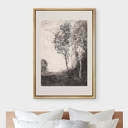 Miniatura 3 de IDEA4WALL Lienzo enmarcado de arte de pared, campo de árboles de campo oscuro, bosque, naturaleza, ilustraciones de área silvestre, bellas artes,