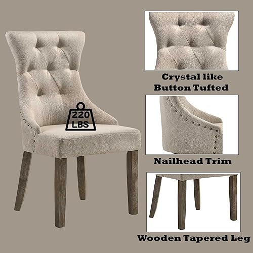 Miniatura 5 de Dining Chairs for Room, Table & Seating Chair Sets Kitchen - Set of 2 Upholstered Side Chairs with Sturdy Oak Finish for Dining Room, Living Room,