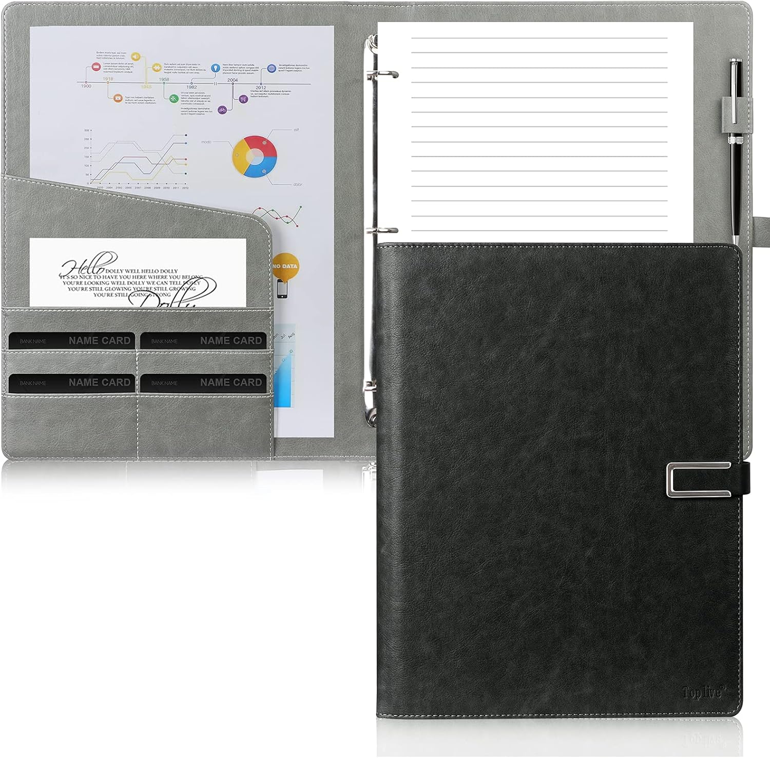 Toplive Padfolio Portfolio Folder 3 Ring Binder Business Padfolio Letter A4 Size