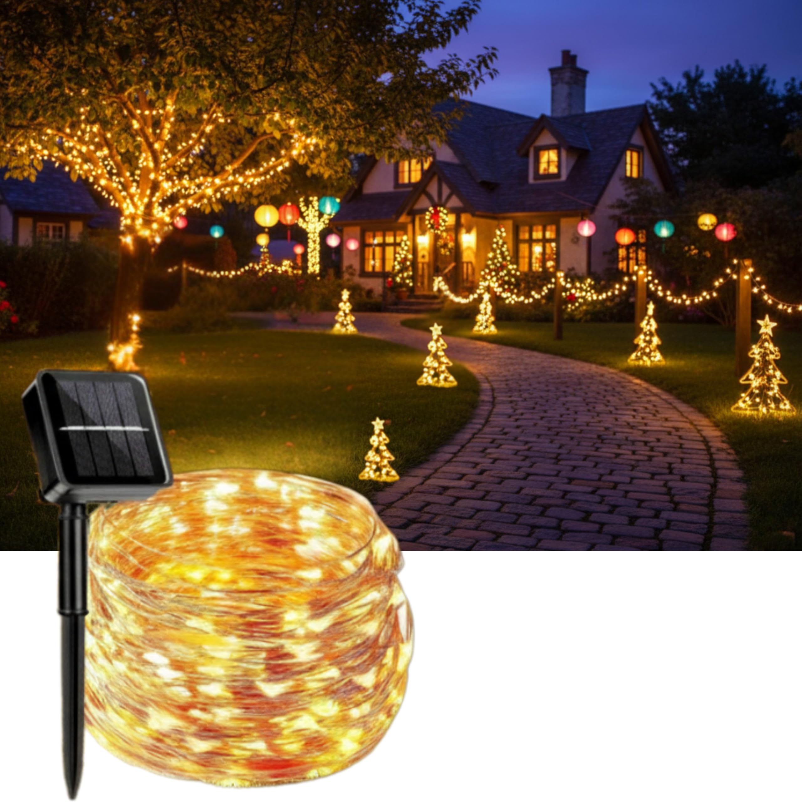 Homehop Solar Light Outdoor Garden 200 LEDs Decorative String Waterproof Lamp for Home, Garden, Balcony, Wall and Rechargeable Diwali Decoration Item (22 Metres, Warm Color),Yellow-image-41