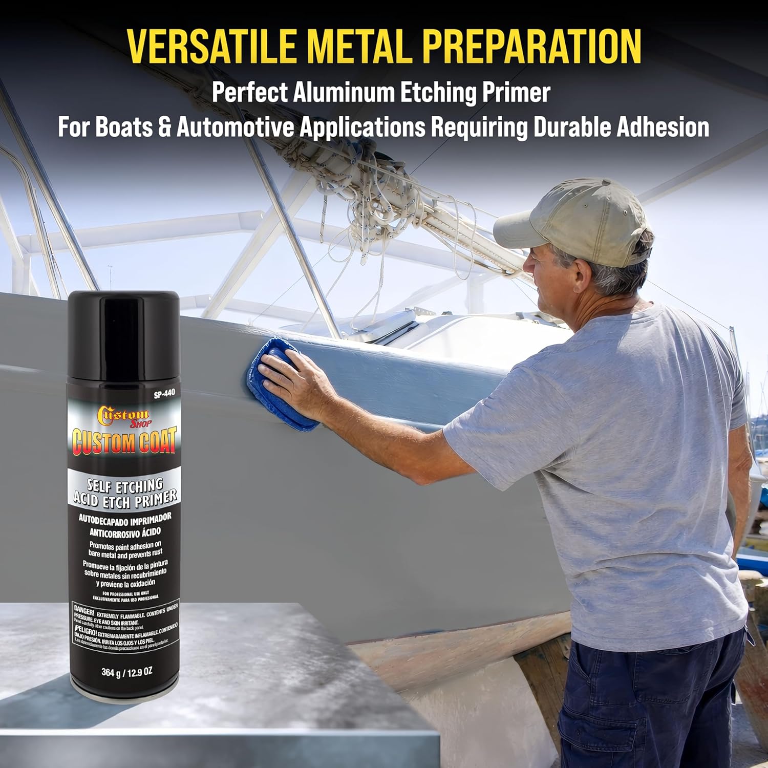 Custom Shop Self Etching Primer Spray (6 Pack) - 12.9oz Gray Acid Etch Primer for Metal, Aluminum & Stainless Steel - Fast Drying Automotive Etching Primers, Pre Truck Bed Liner Primers for Bare Metal