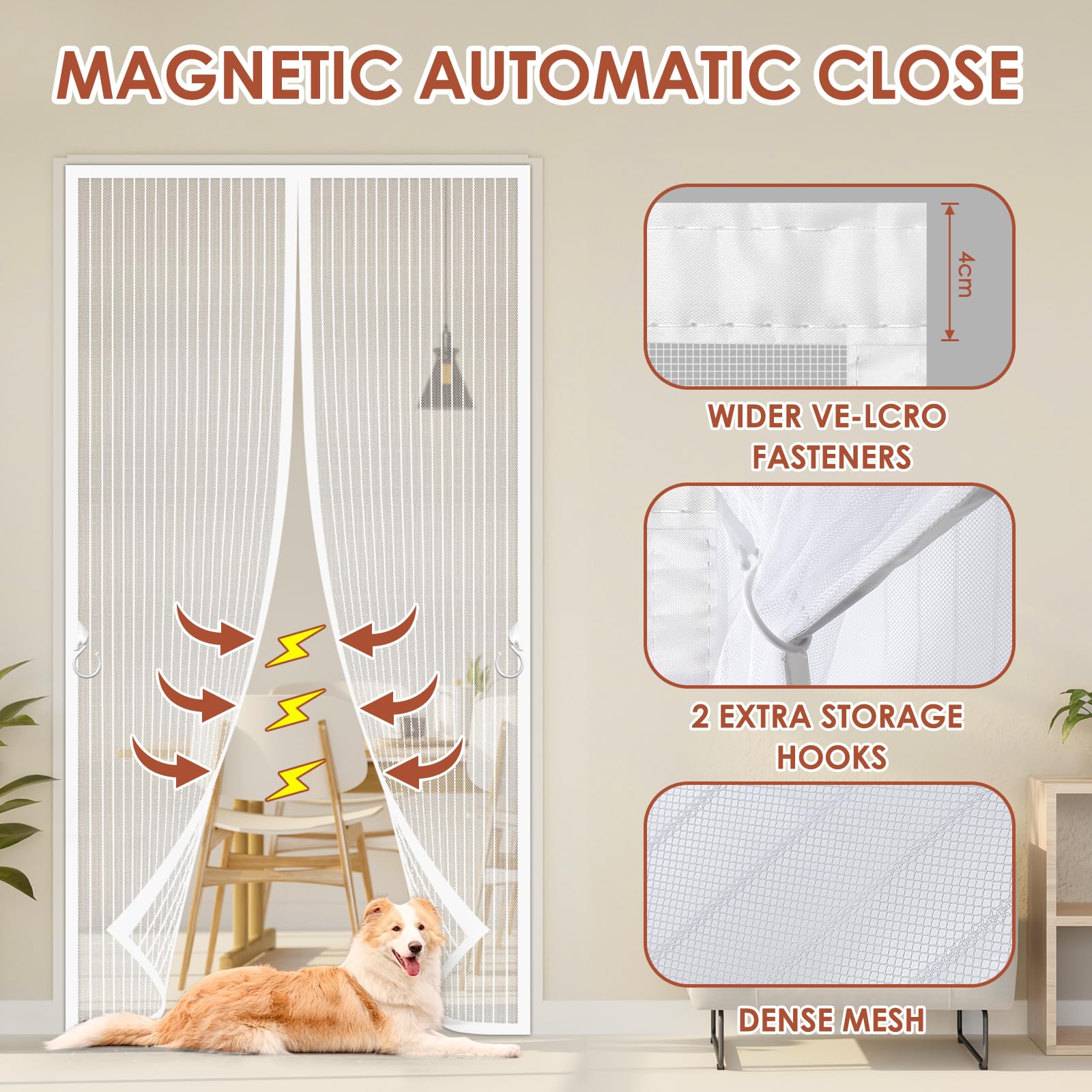 Zanzariera Magnetica Per Porte 120x240 Cm - Bianco, Installazione Senza Foratura - Foto 6