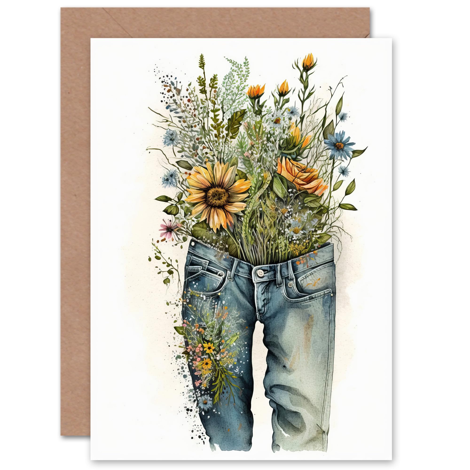 Artery8 Floral Denims for Wife Her Mum Sister Daughter Mom Gran Nan Birthday Thank You Congratulations Blank Art Greeting Card