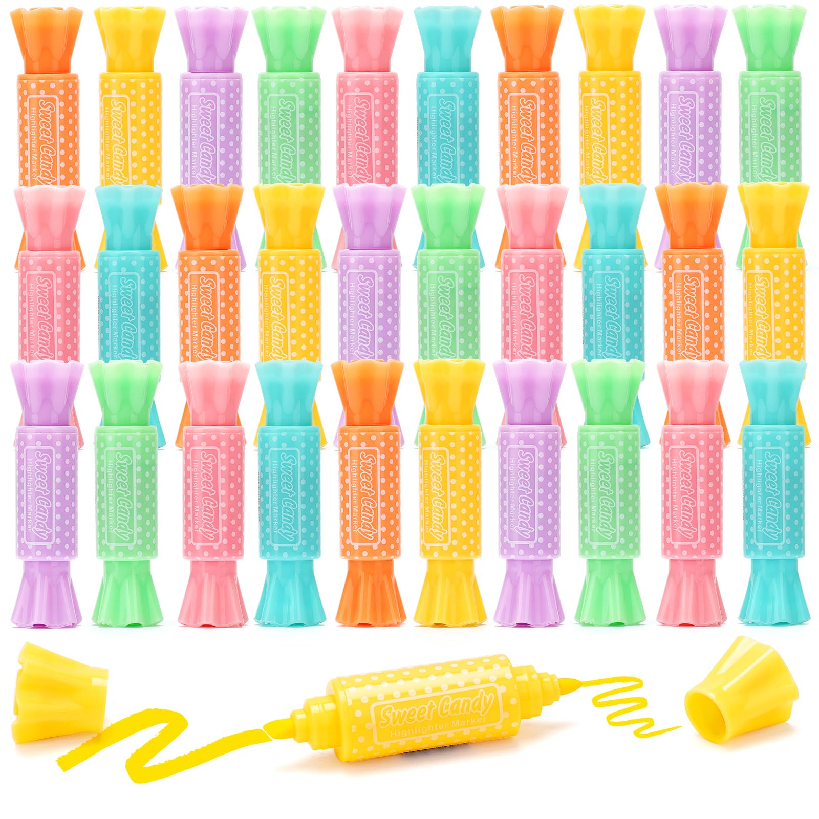 30 Surligneurs Fluos Miniatures - Sac Cadeau Anniversaire Enfant - Fournitures Scolaires Pastel - Motifs Fruits