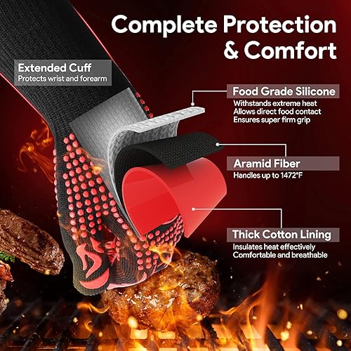 Miniatura 3 de Guantes de barbacoa, guantes de horno resistentes al calor hasta 1,472.0 F1472 para cocina, parrilla, hornear, microondas, guantes de barbacoa,