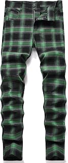 Plaid Pants for Men - Skinny Mens Dress Pants - Stretch Slim Fit Business Casual Dress Chinos for Men