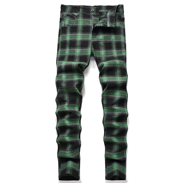 NOVOCCT Plaid Pants for Men - Skinny Mens Dress Pants - Stretch Slim Fit Business Casual Dress Chinos