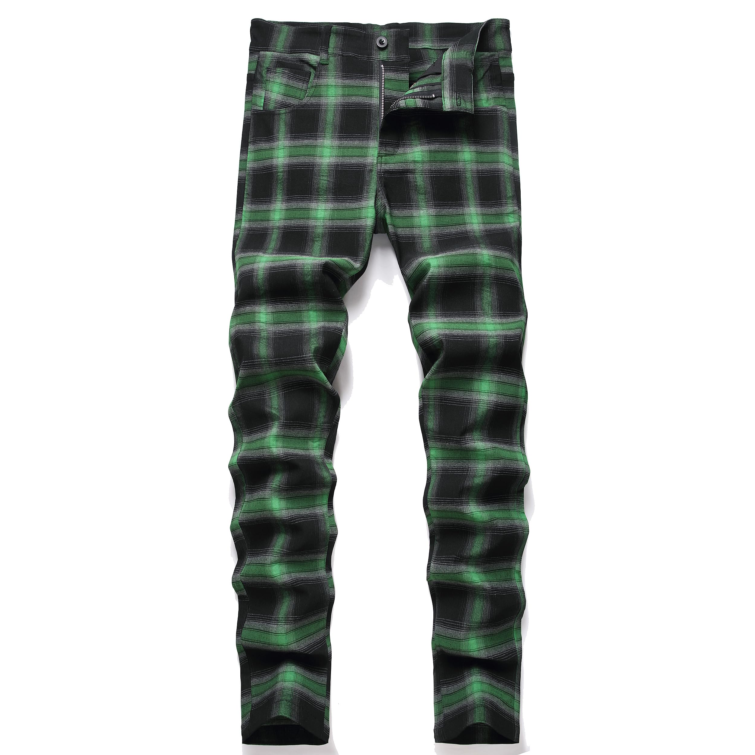 JE&NS Men's Stretch Slim Fit Flat-Front Casual Skinny Chinos Plaid Dress Pants