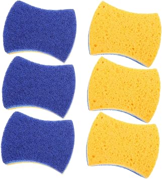 6Pcs Kitchen Cleaning Sponges Wood Pulp Cotton Dishwashing Scrubbers Reusable Non-Scratch Absorbent Pads for Dishes Pots Sinks and Range Hoods Household Use