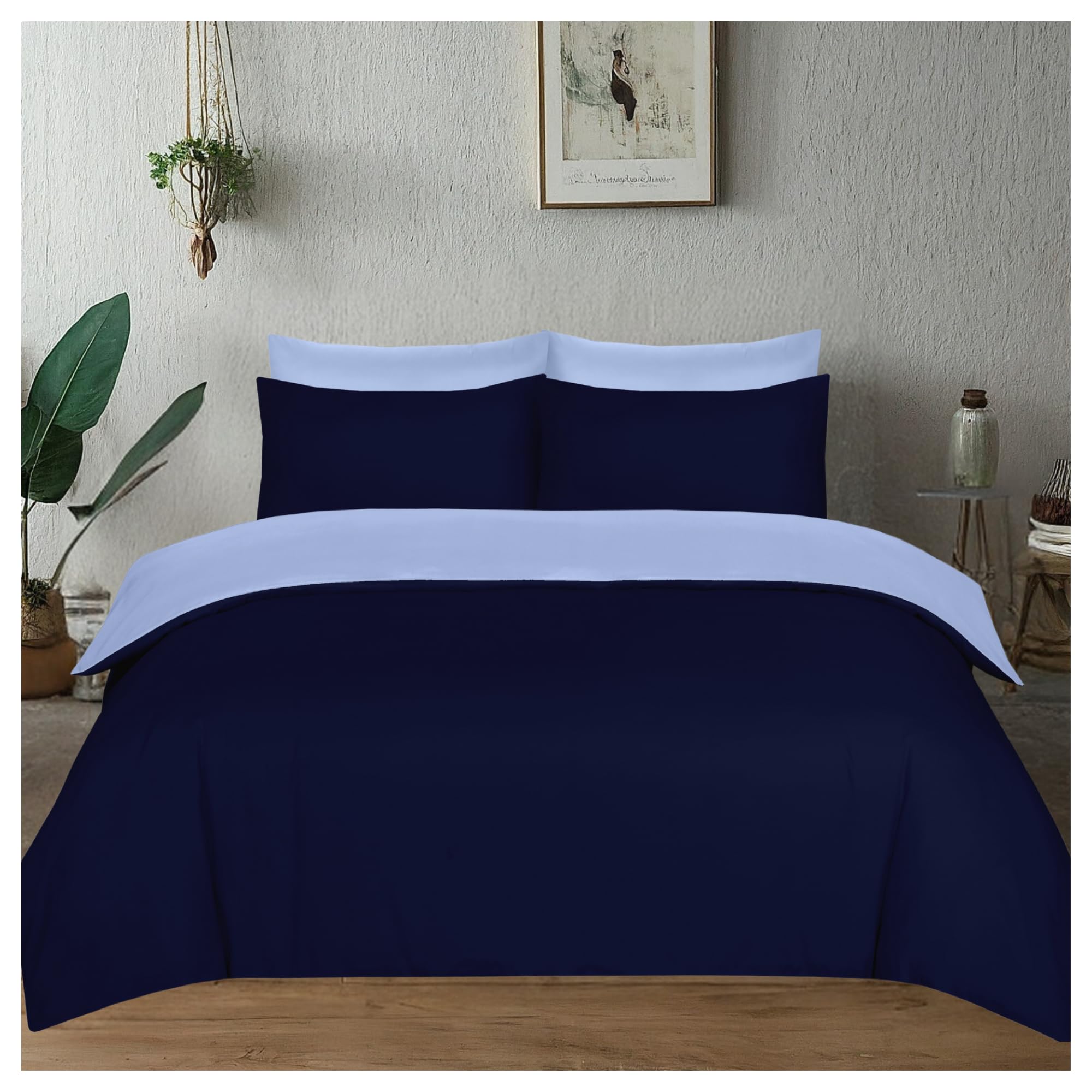 J.din Dark Blue & Light Blue Super King Reversible Duvet Cover Bedding Set