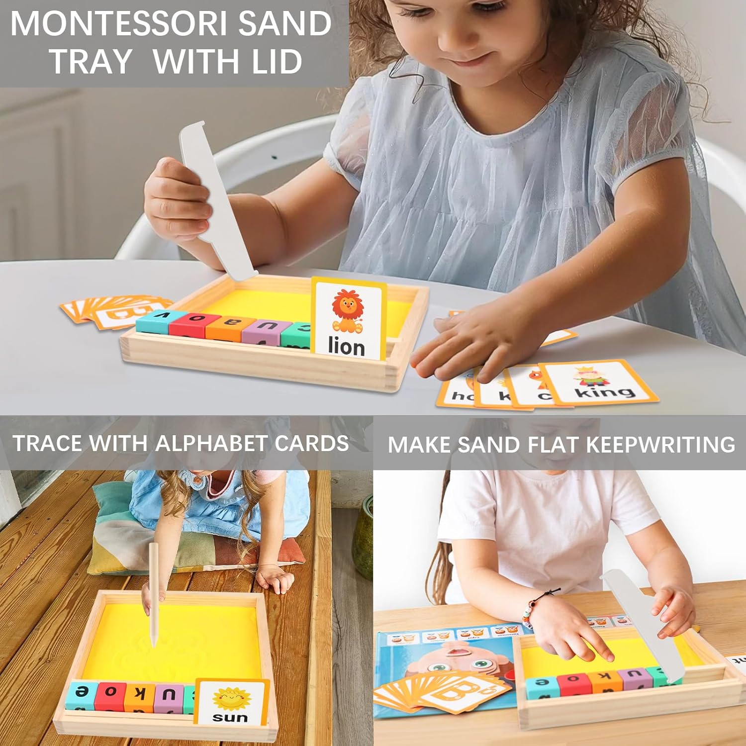 2 Set Sand Tray Toys Wooden Sand Writing Tray for Kids Classroom Home Learning Educational Sensory Toy Educational Sand Tray for 3 4 5 Year Old Kids Perfect Preschool Classroom Gift