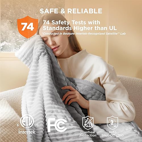 Vista 121 de Bedsure Manta eléctrica individual – Manta térmica de franela suave acanalada, manta térmica con 10 ajustes de tiempo, 6 ajustes de calor