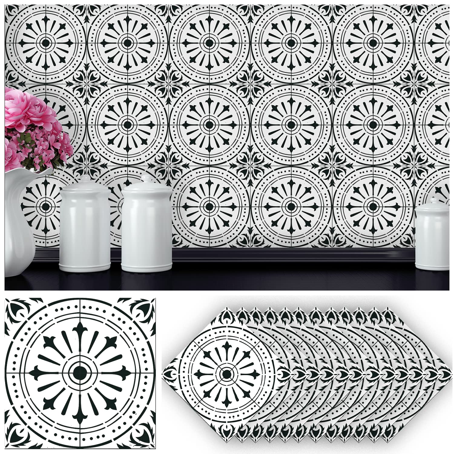Stickers muraux pour cacher le vieux carrelage noir et blanc