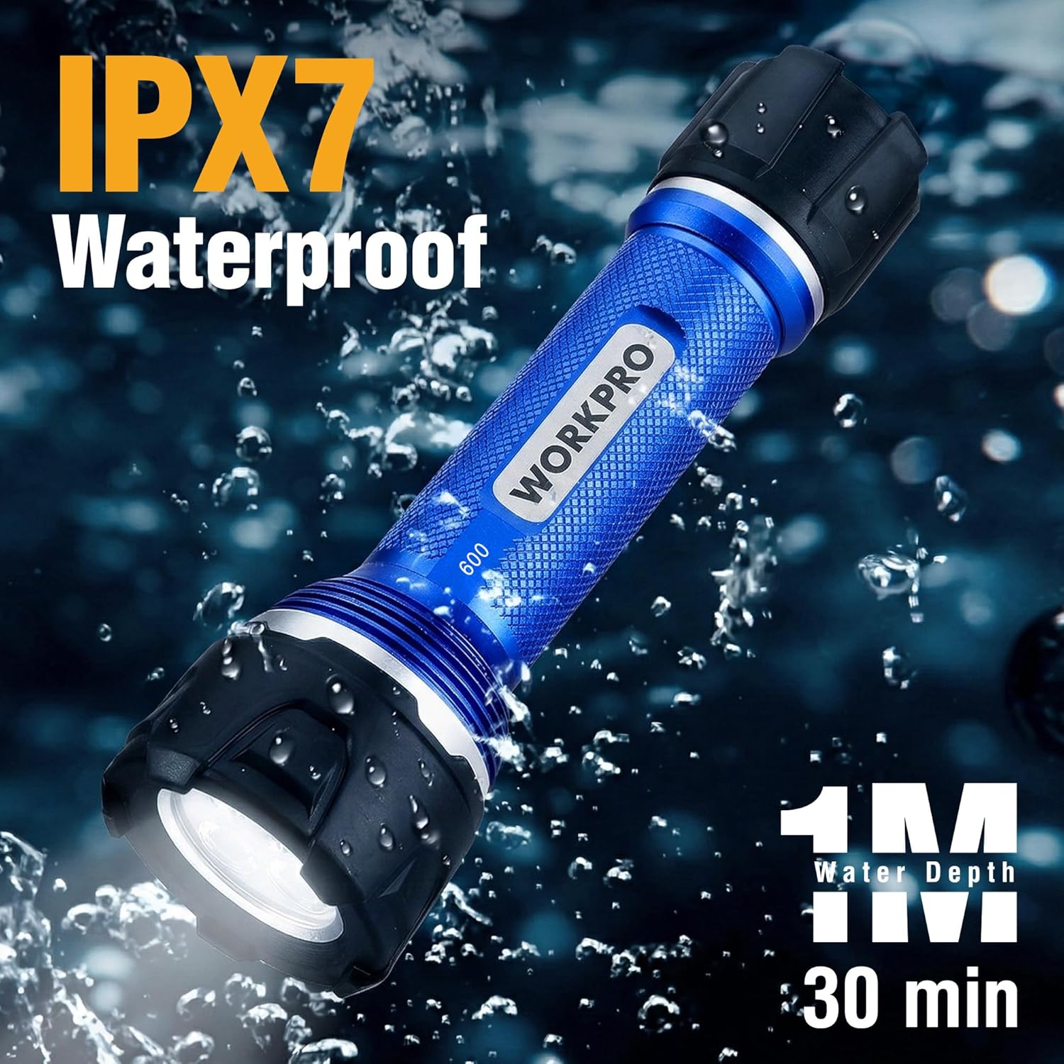 WORKPRO Rechargeable Flashlight High Lumens, Aluminum IPX7 Waterproof Compact Flash Light, Super Bright 3 Mode LED Handheld Flashlight for Home, Camping, Hiking, Emergency