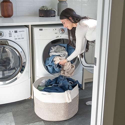 Miniatura 4 de Little Hippo Cesta grande de cuerda de algodón XXXL (22 x 14 pulgadas), 100% algodón natural! Cesta de cuerda, canasta de almacenamiento tejida,